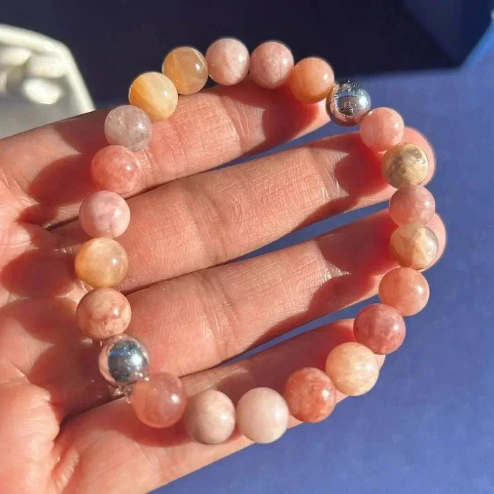 Handmade peach moonstone + hematite bracelet ✨